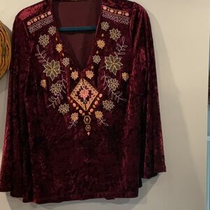 Crushed velvet embroidered tunic